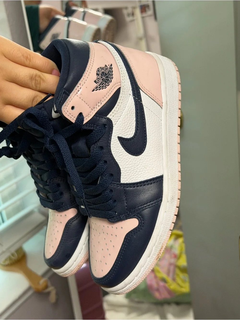 Nike Girls Navy and Light Pink High-Top Sneakers